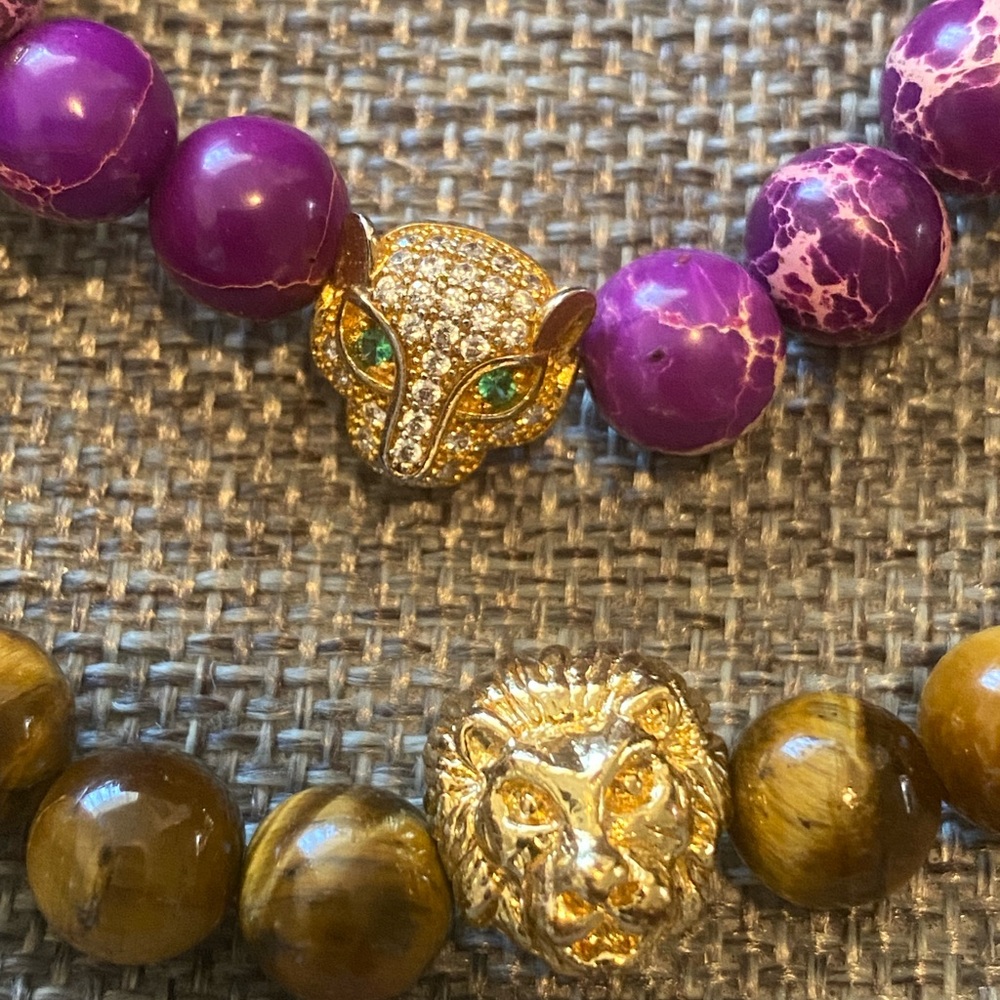 Purple and Black Beaded Bracelet Set